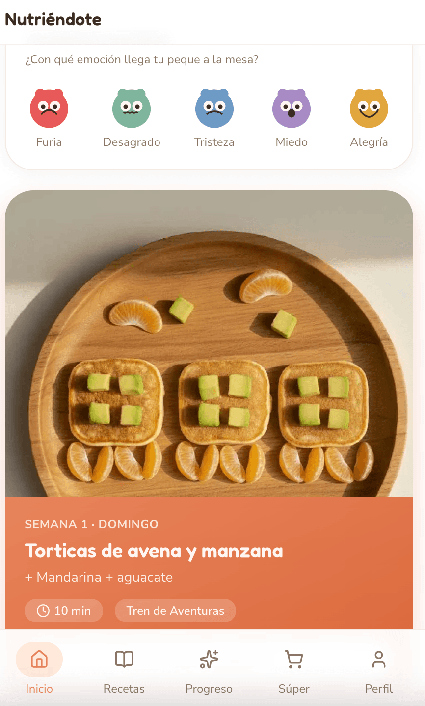 Pantalla de Inicio de Nutriéndote con la receta del día